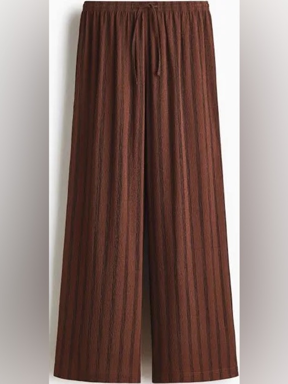 NWT H&M crinkle wide-cut pull-on pants, dark brown stripe.